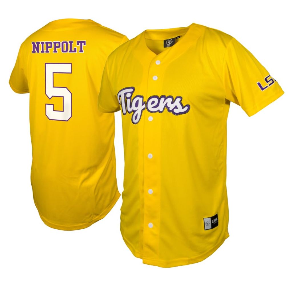 Genuine Collective Ben Nippolt LSU Tigers Baseball Jersey, Gold, Medium