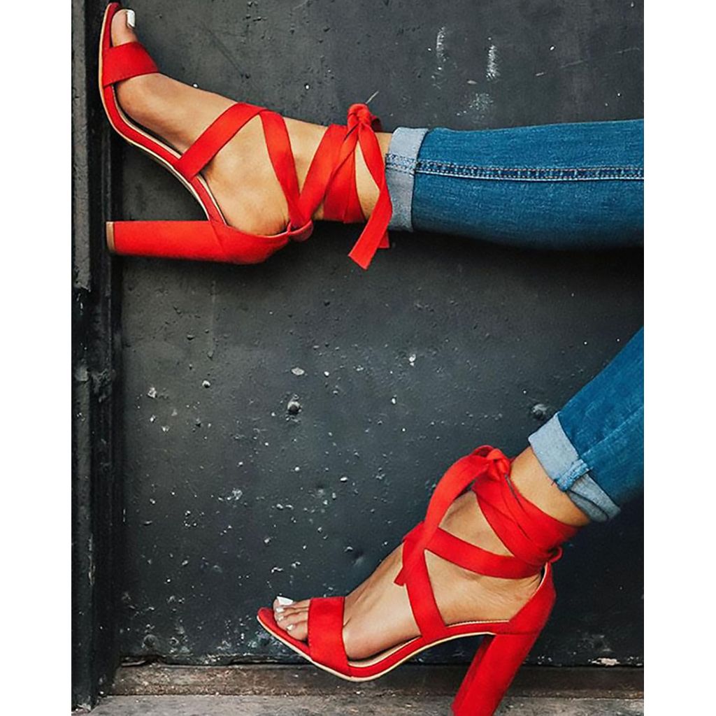 Huiyuzhi Womens Strappy Heels Lace up High Heeled Sandals Chunky Block Ankle Tie Pumps Dress Party Shoes