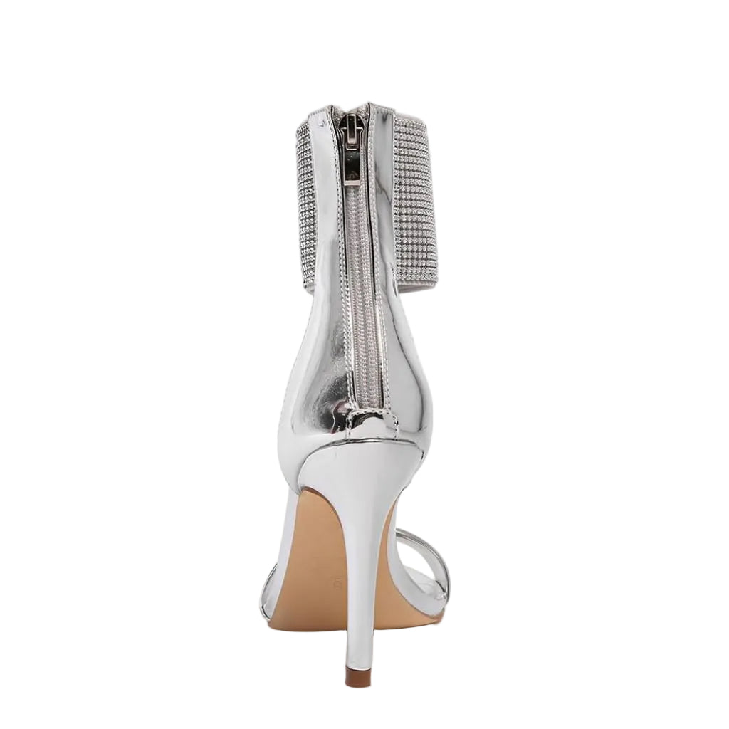 CARLKARIDA Women's High Heel Sandals Open Toe Ankle Tie Dressy Heeled Sandals for Prom, Party, Evening Events, 3.93 Inch Comfortable Thin Block Heels Silver
