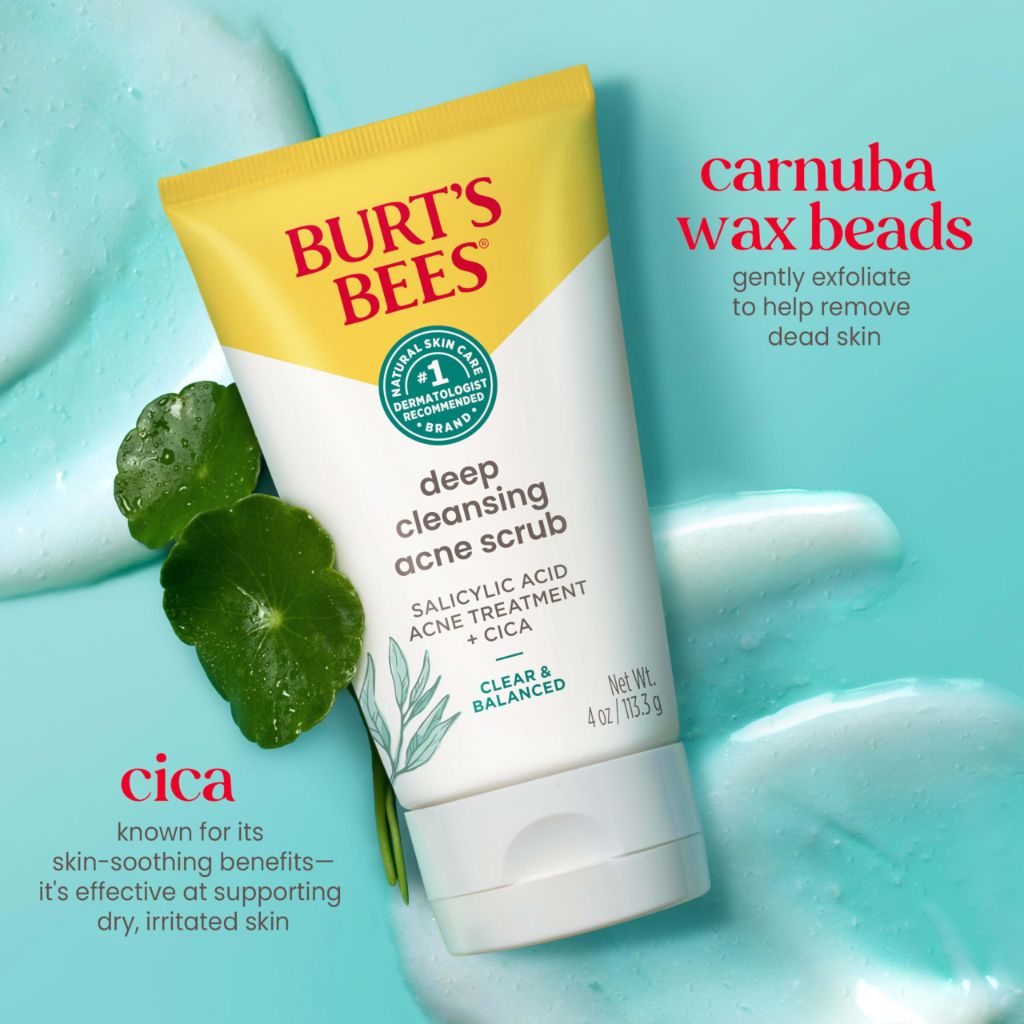Burt’s Bees Deep Cleansing Acne Scrub Salicylic Acid Acne Treatment with Cica - 4oz (2 Pack)