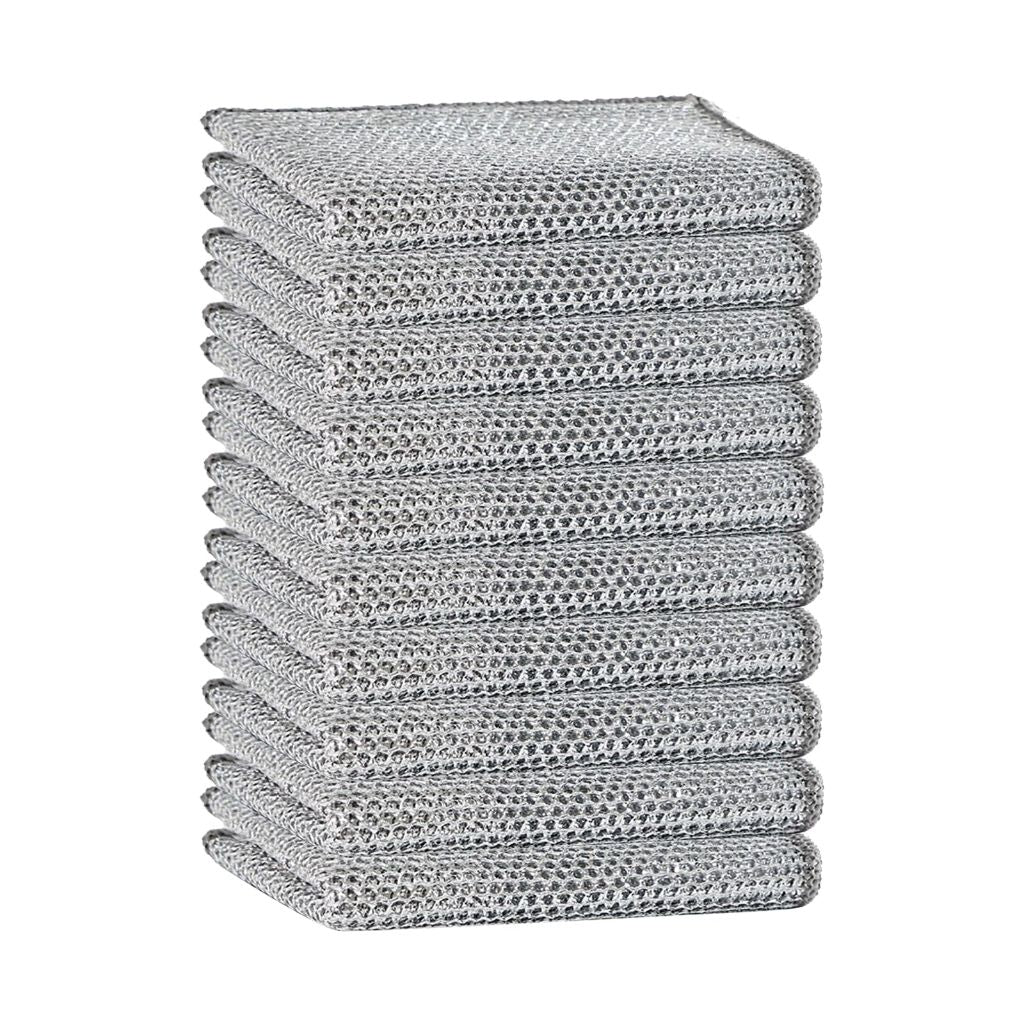Reusable Soft Wire Cleaning Cloths, Anti-Scratch Steel Wire - Silver (10 Pack)