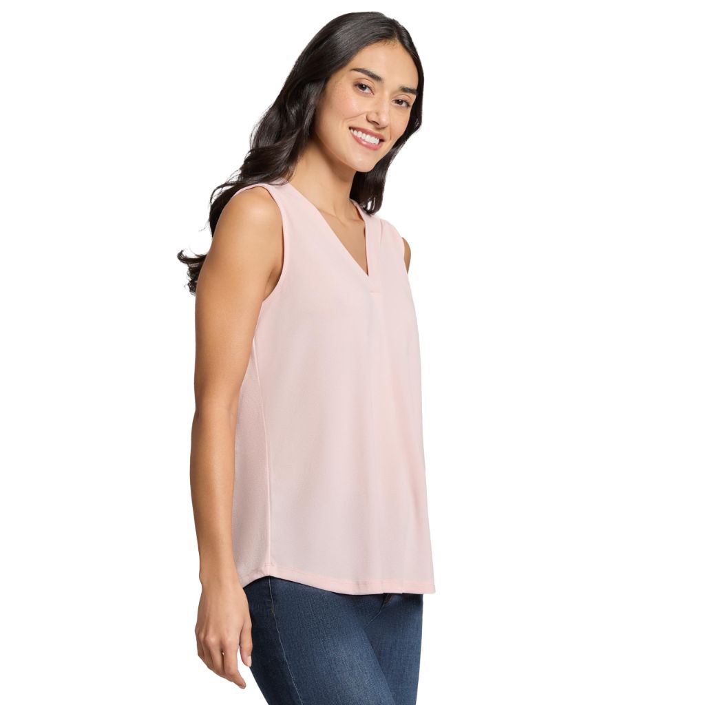 Jones New York Women's Moss Crepe SL V NK Pleat Front Shell, Petal Pink, Small