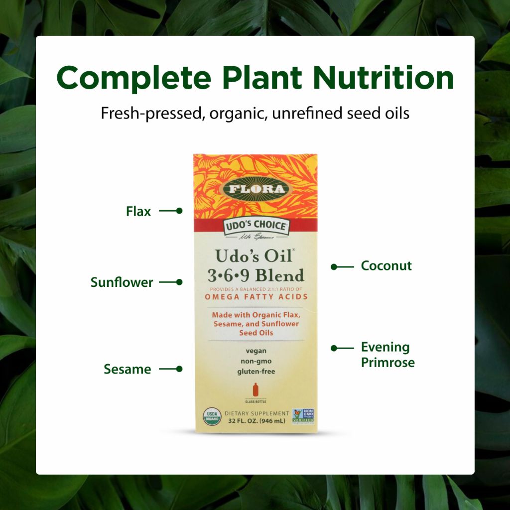 Flora Health UDO’s Oil Omega 3-6-9 32 Oz Supplement | Organic | Plant Based | Vegan Fish Oil Alternativ 32oz