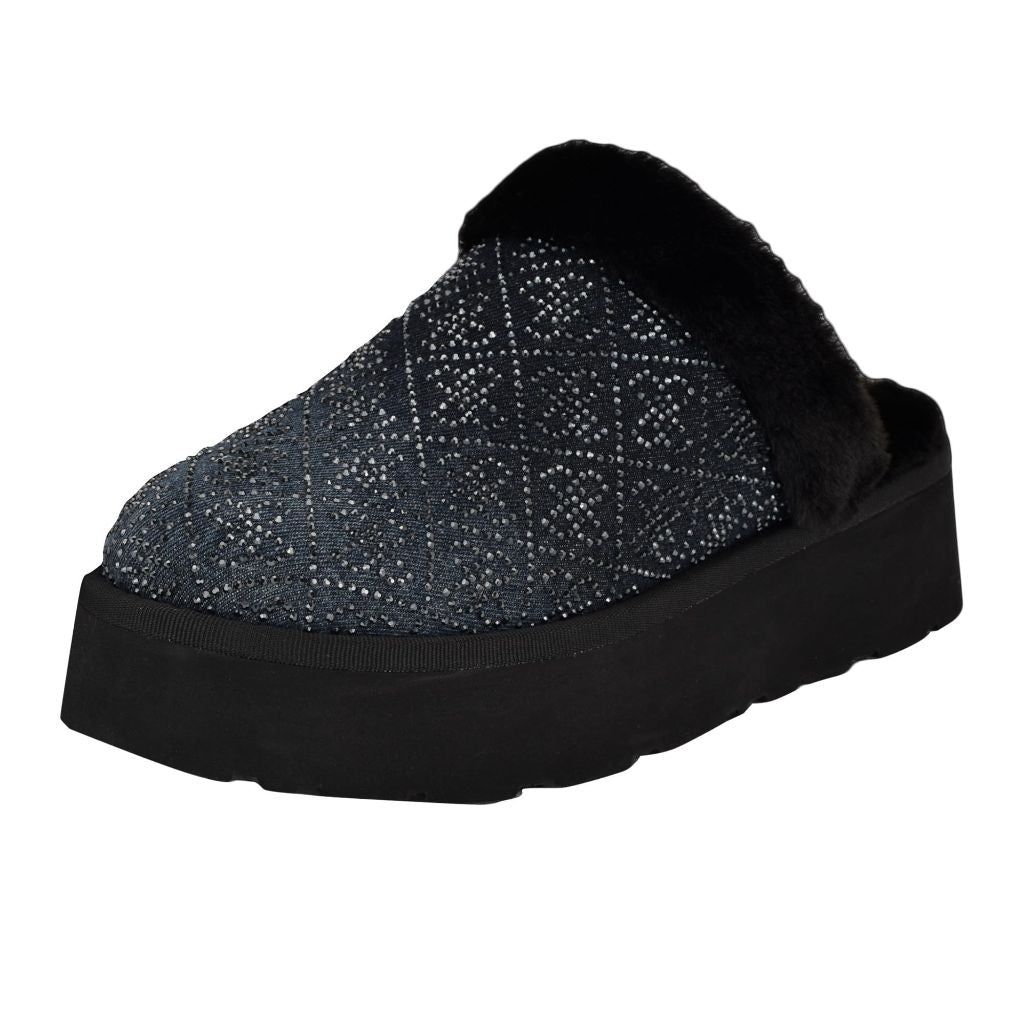 Guess Women's Danikas Slipper, Black Denim Rhinestone Logo - size 10