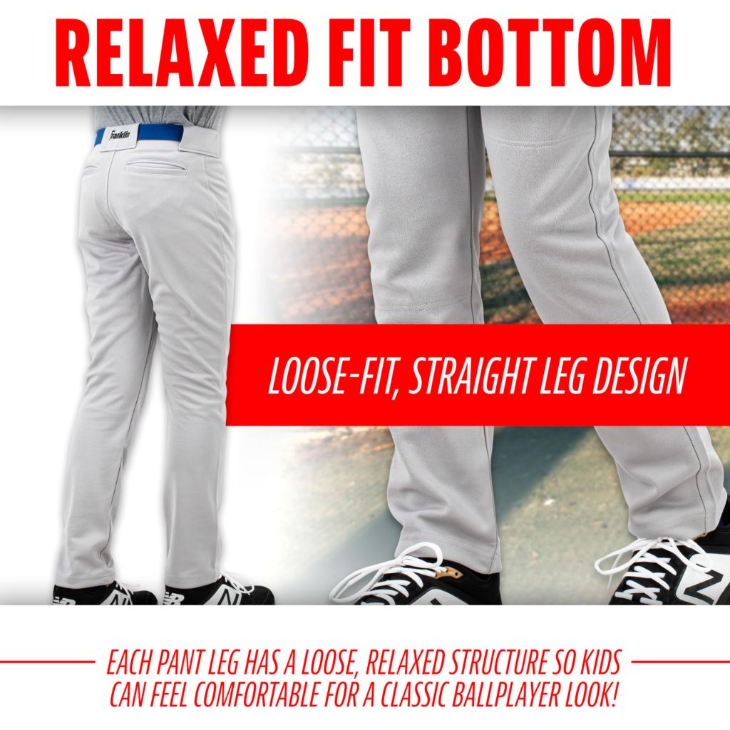 Franklin Sports Youth Baseball + Softball Pants - Relaxed Style - Grey - Youth Medium