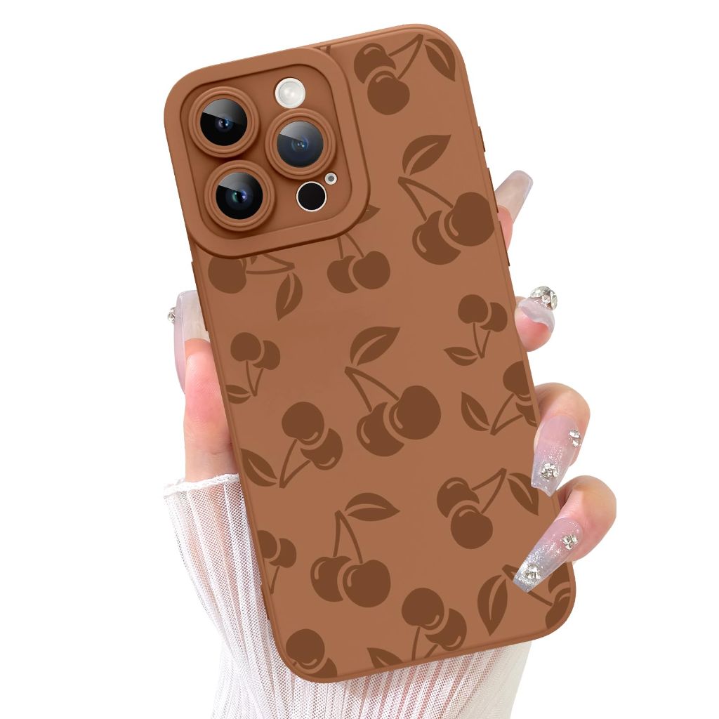 KANGHAR for iPhone 12 Pro Max Case | Cute Cherry Design | Soft Flexible TPU | Anti-Scratch Protective Cover | Brown