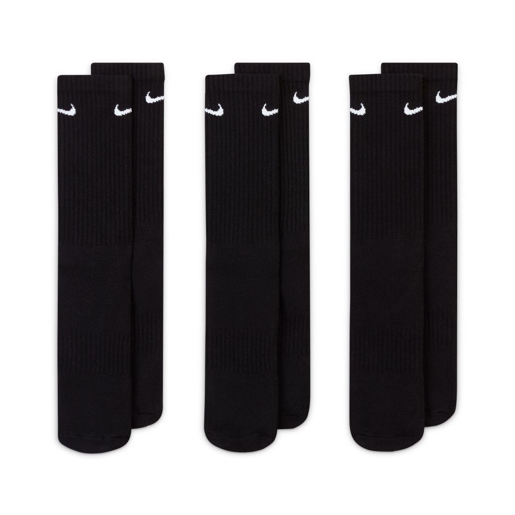 Nike Everyday Cushion Crew Training Socks, (3 Pair), Black/White, Medium