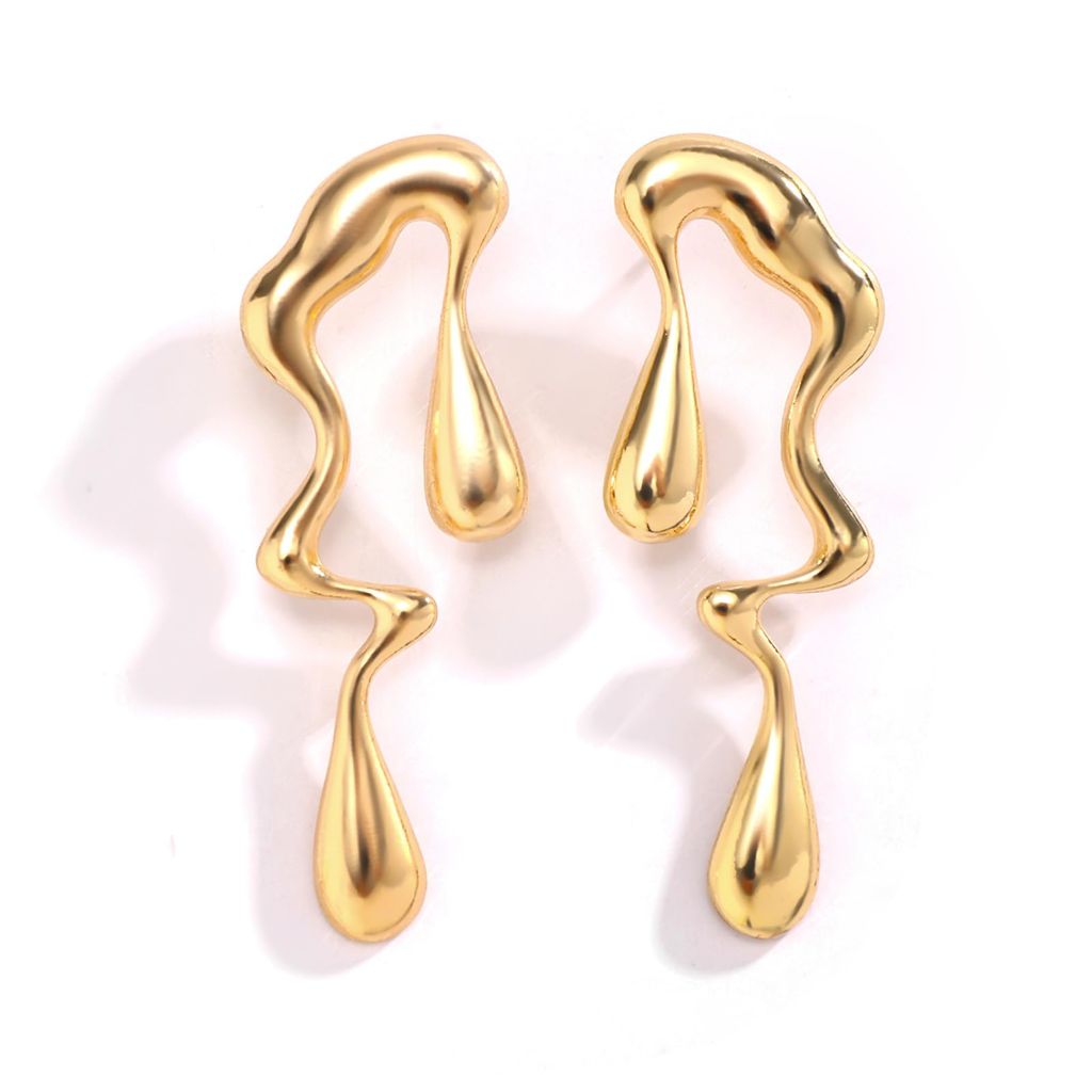 Kprusoian Irregular Waterdrop Earrings | Minimalist Abstract Geometric (Gold)