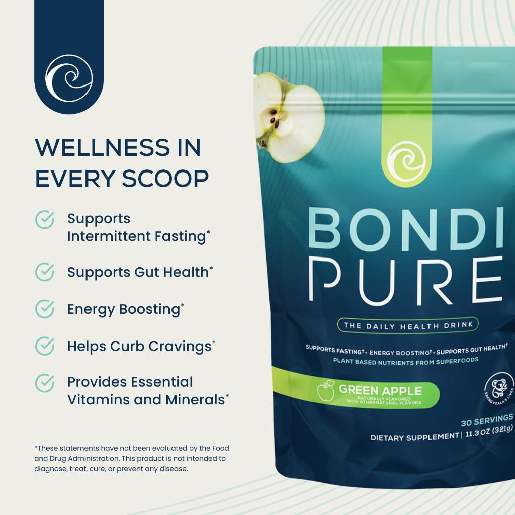 Bondi Pure Daily Health & Detox Drink Powder - Green Apple (30 Servings)