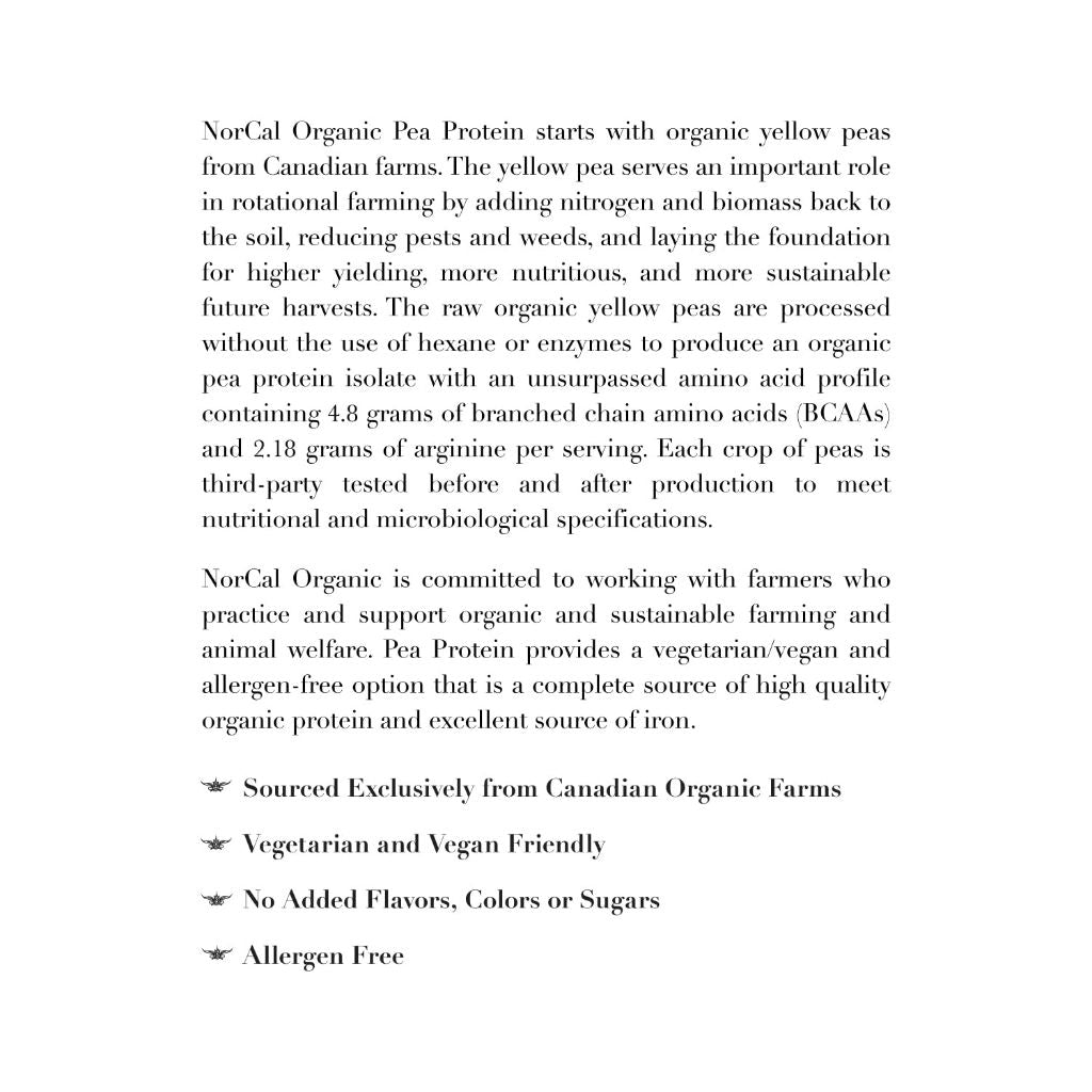 NorCal Organic - Premium Pea Protein Isolate - 100% Vegan and Organic - UNFLAVORED - 2lbs 35 Servings