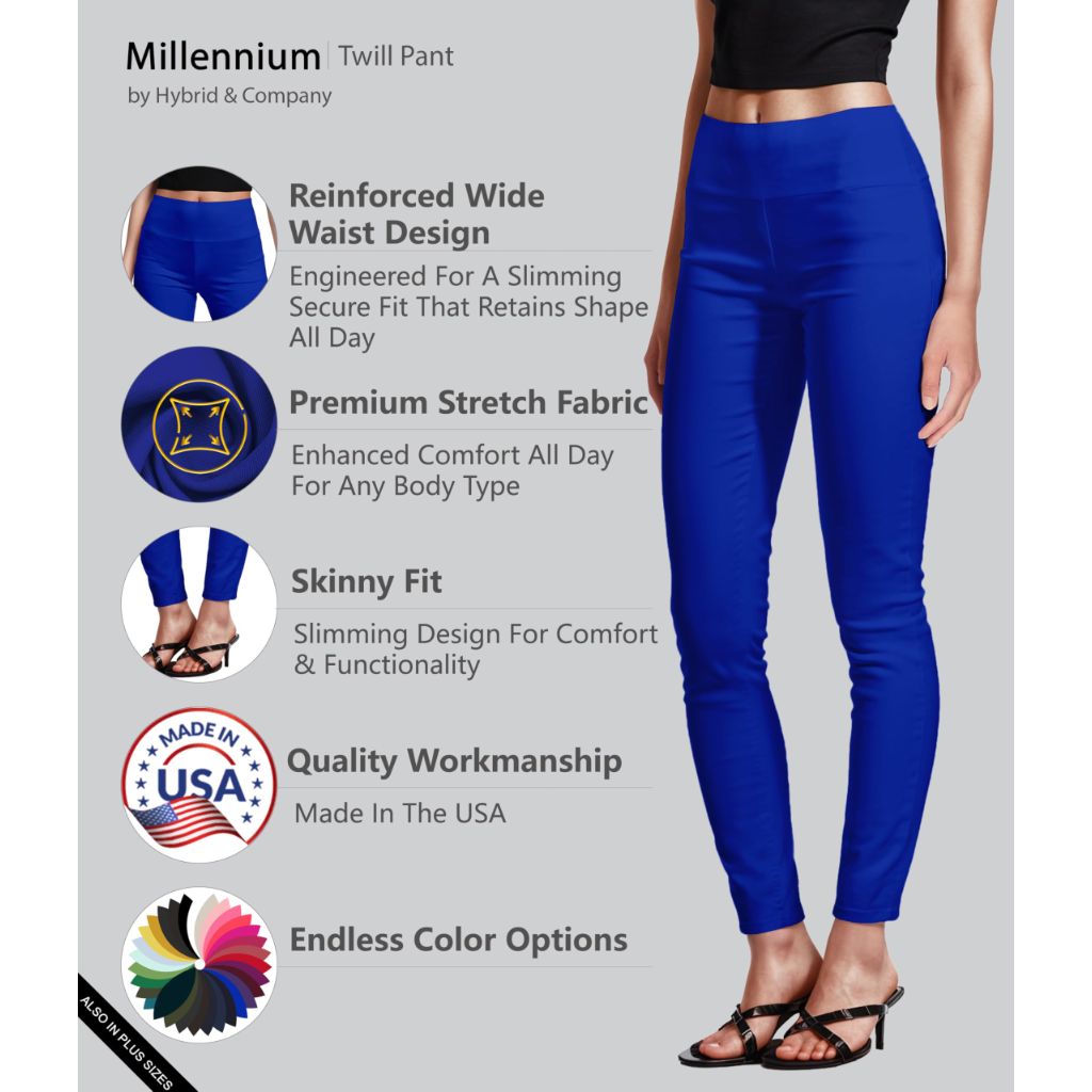 Hybrid & Company - Full Elastic Waist Pull On Millennium Twill Pant, Royal, 1X Short