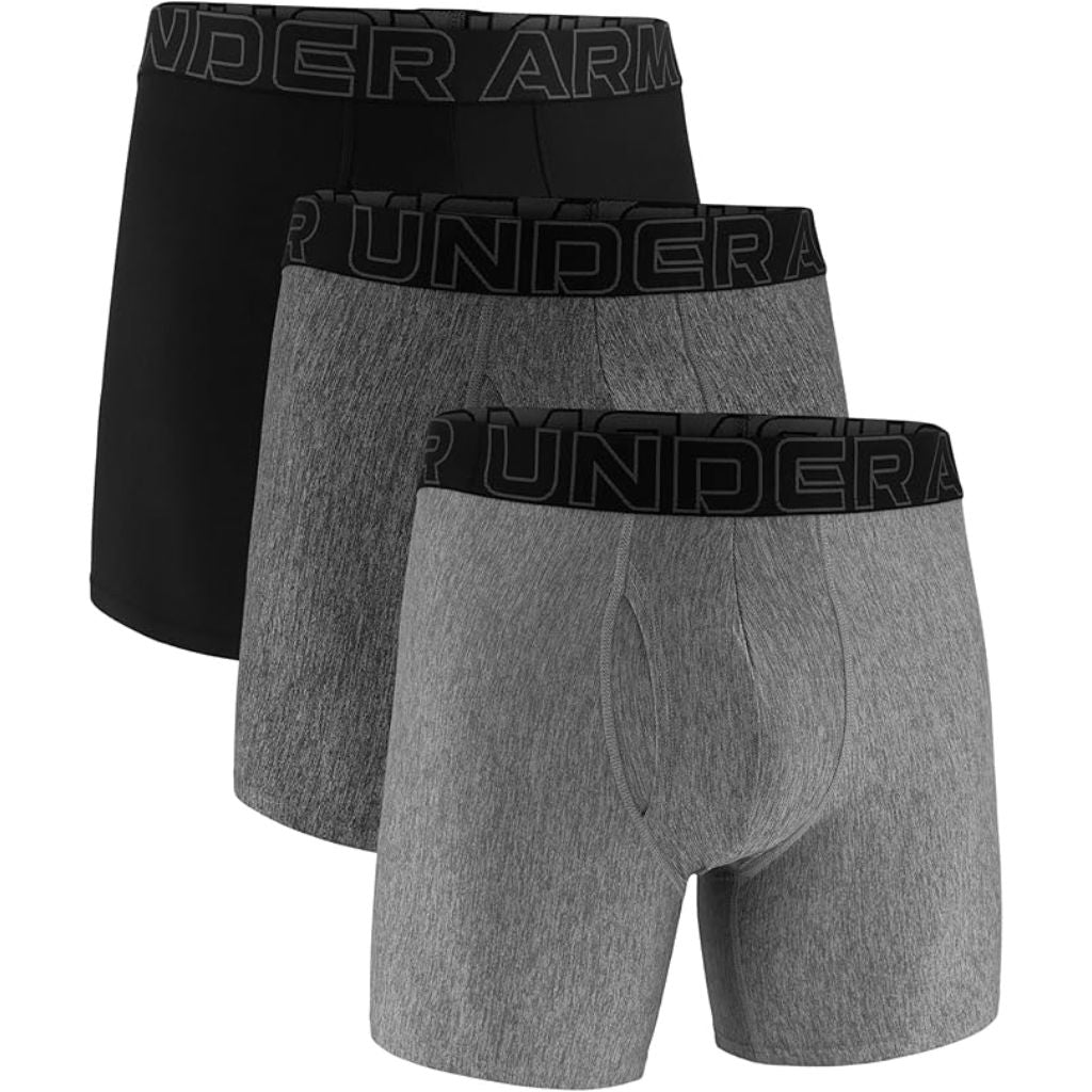 Under Armour Men's Performance Tech Boxerjock 6" Boxer Briefs - Gray/Black, Size Large