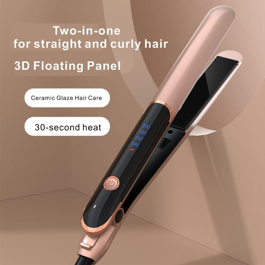 Anti-Static Travel Flat Iron with Floating Ceramic Plates and Digital Controls - 1 in., Black/Gold