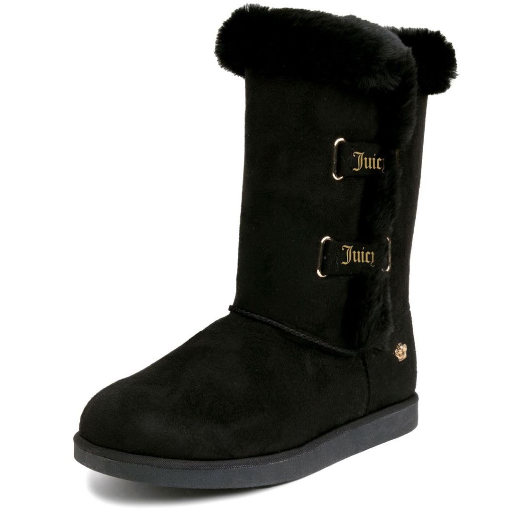 Juicy Couture Women's Slip On Winter Snow Boots Warm & Insulated Fur Lining Comfortable Black-7
