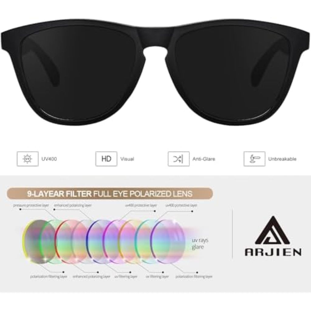 Arjien Square Polarized Sunglasses for Women Men, UV400 Protection, Ideal for Running Golf Driving, Travel Beach Essentials