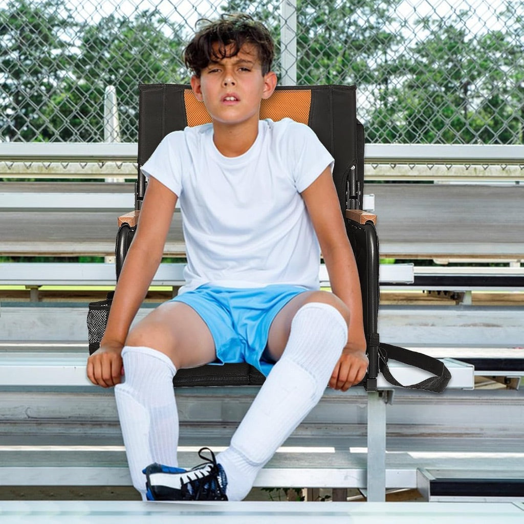 Extra Wide Stadium Seats with Back Support, Bleacher Chairs with High Back and Cushion, Padded Portable Fording Bleacher Seat with Armrests, Cup Holder and Storage Pockets