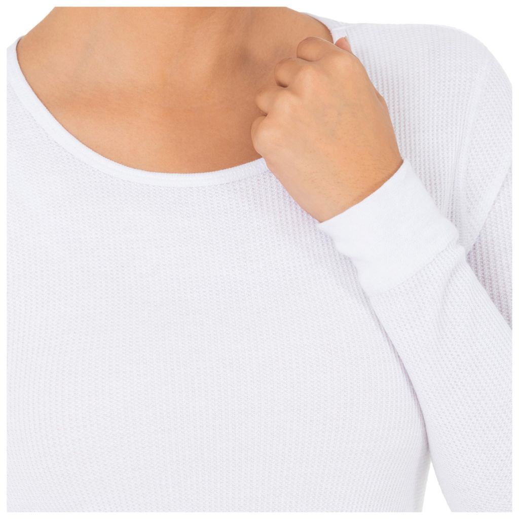 Fruit of The Loom Women's Micro Waffle Thermal Crew Top, White, Large