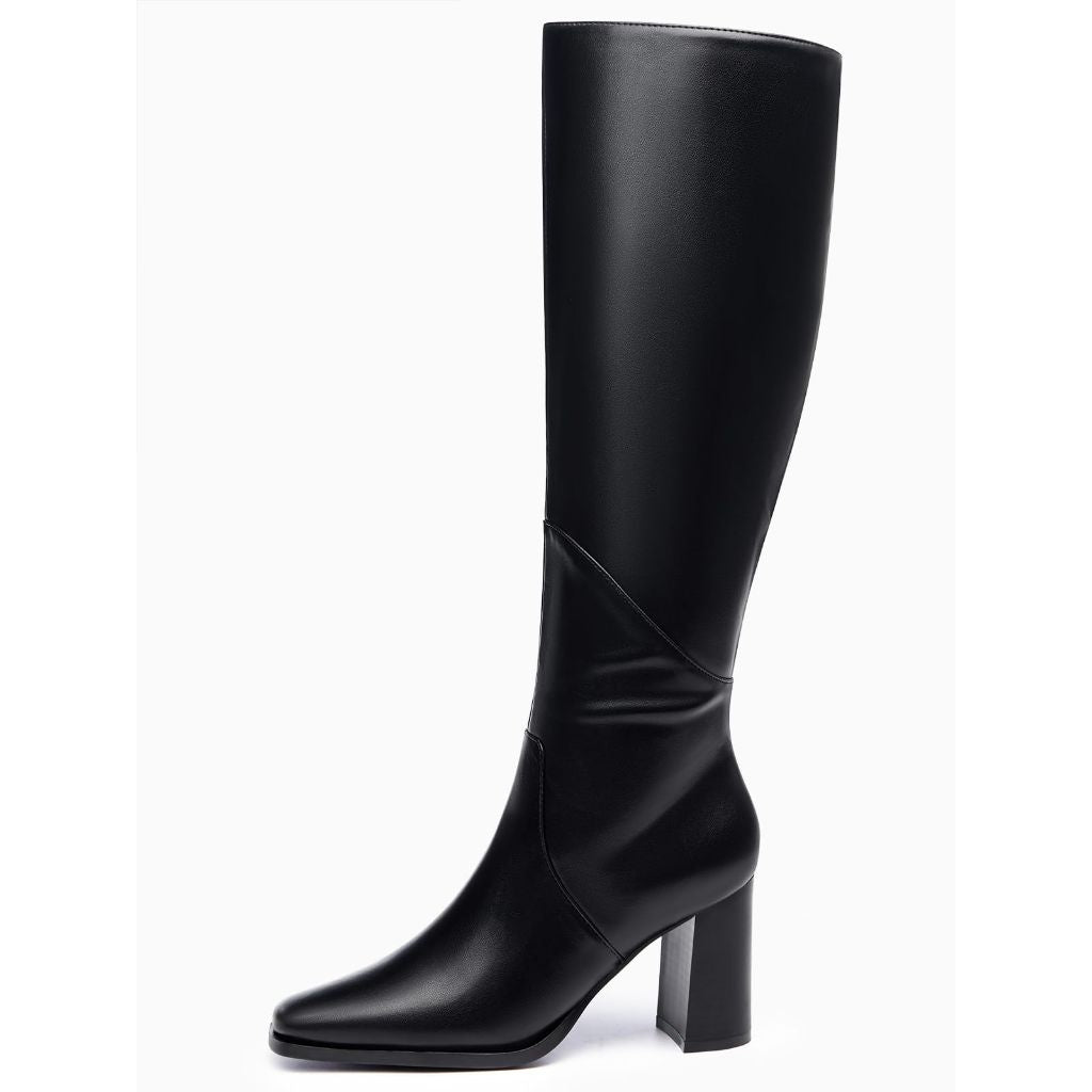 Coutgo Women's Knee-High Heeled Boots - Black, Size 9.5