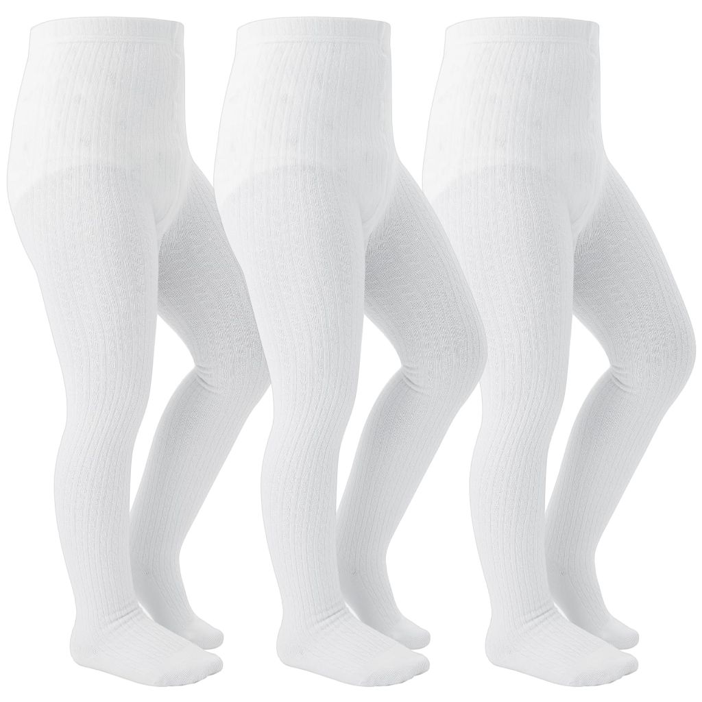 Coziwill Socks Girls Seamless Tights, Kids 8-10 Years 3 Pack(White, L)