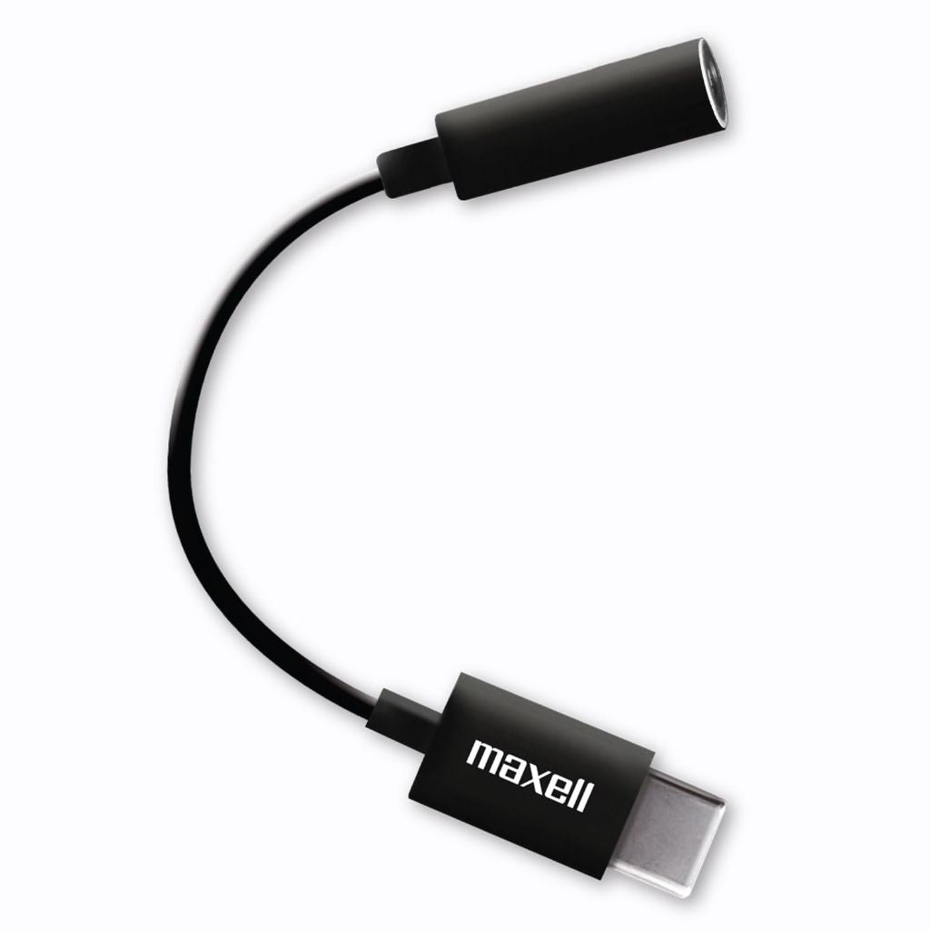 Maxell Sync Up USB-C Headphone Adapter, 3.5mm Audio Jack to USB-C, Reversible | Black