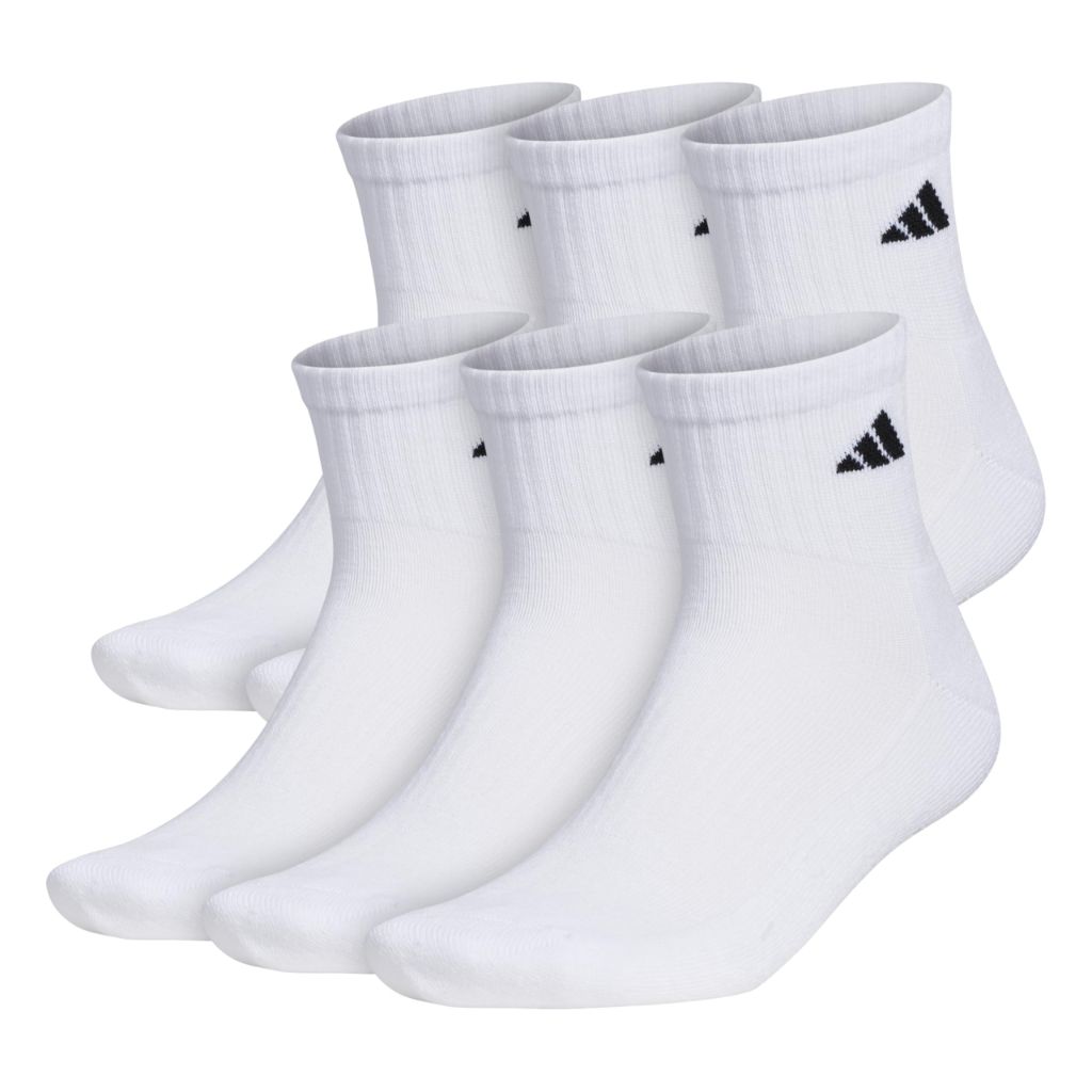 Adidas Men's Socks, Athletic Cushioned Quarter 6-Pack, Ankle Fit with Arch Support, XL (12-15)
