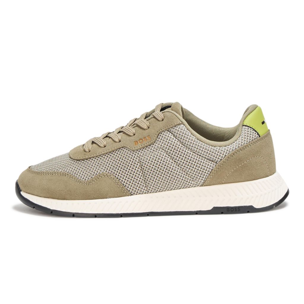 BOSS Leather Mix Low Top Sneaker Garden Moss, Moon Light Grey 7