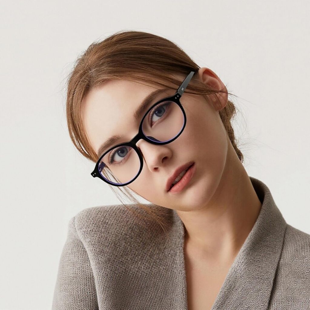 COASION Retro Oval Glasses for Women Men - Small Round Blue Light Blocking Glasses Vintage Nerd Eyeglasses (Glossy Black)