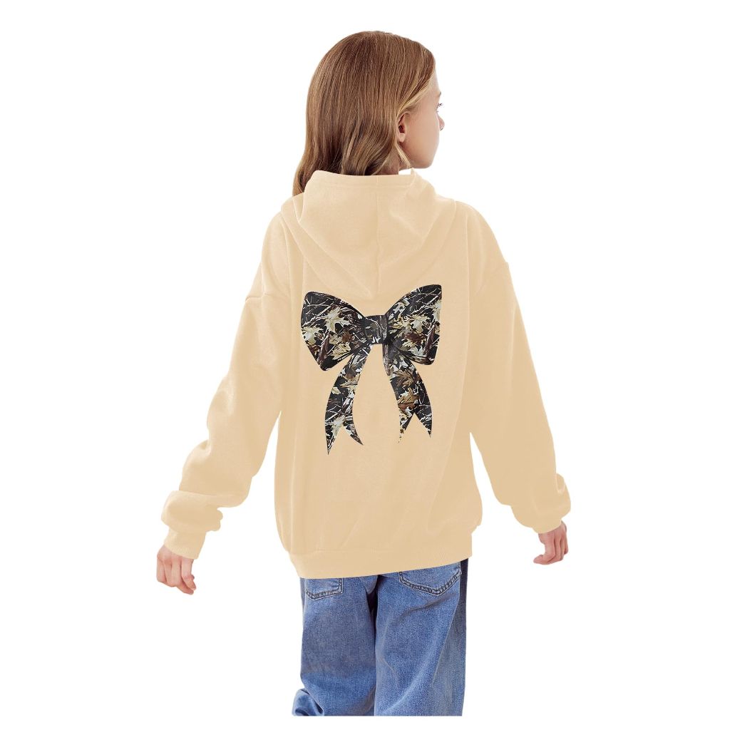 RoseSeek Girl's Bow Camo Graphic Hoodies, Apricot, Medium