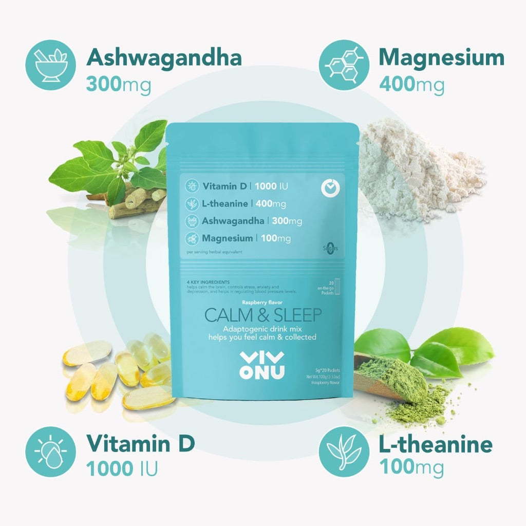 VivoNu Calm & Sleep Powdered Drink Mix for Relaxation & Focus - Raspberry, 20ct