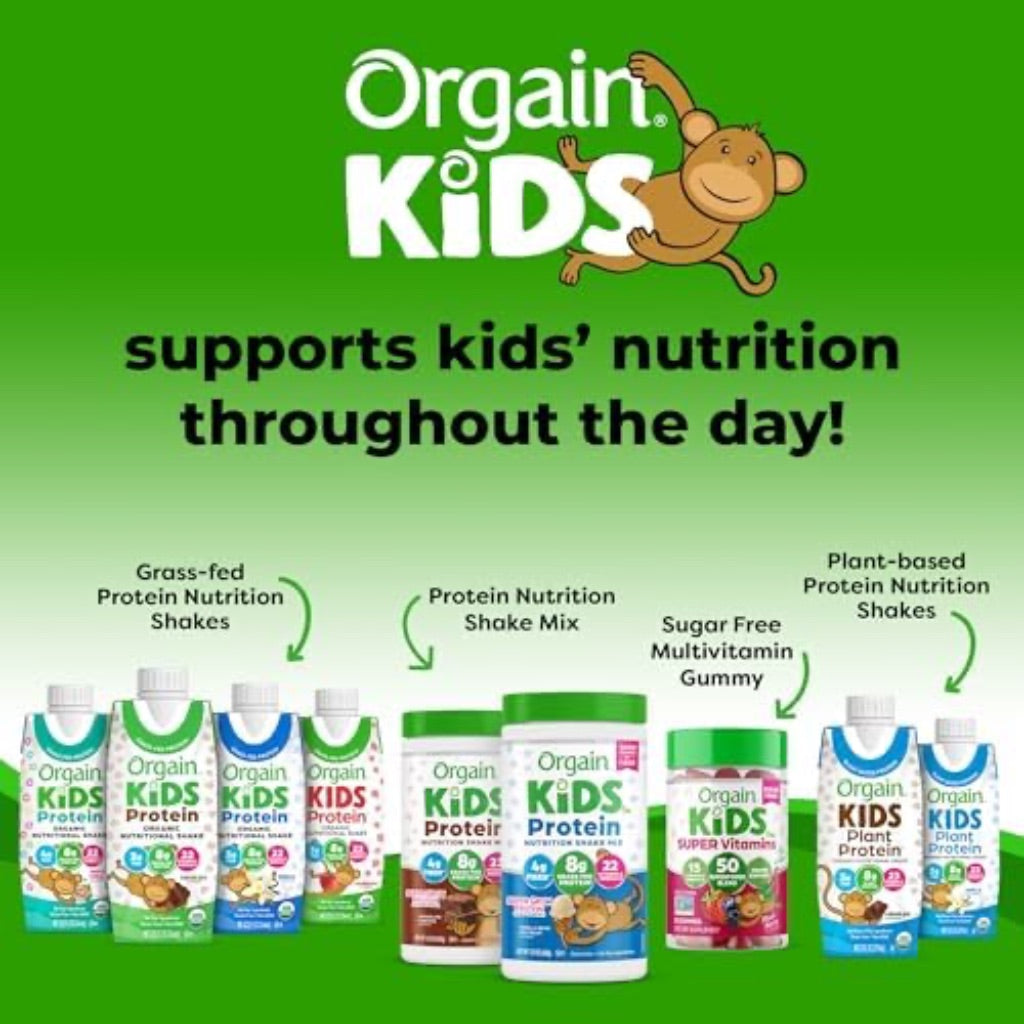 Orgain Organic Kids Protein Nutritional Shake, Chocolate - 8g of Protein, 22 Vitamins & Minerals, Fruits & Vegetables, Gluten Free, Soy Free, Non-GMO, 8.25 Fl Oz (Pack of 12)