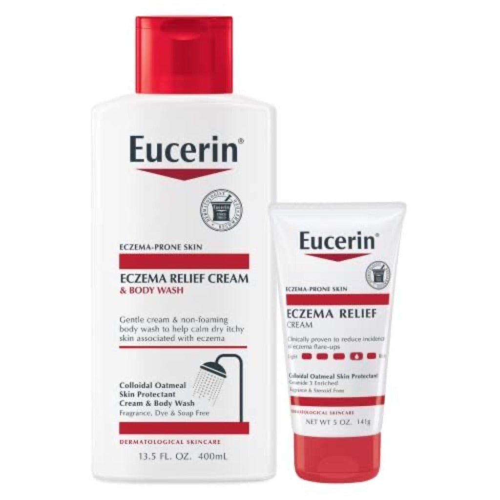 Eucerin Eczema Relief Cream (5oz) and Body Wash (13.5 oz) Combo Set with Colloidal Oatmeal