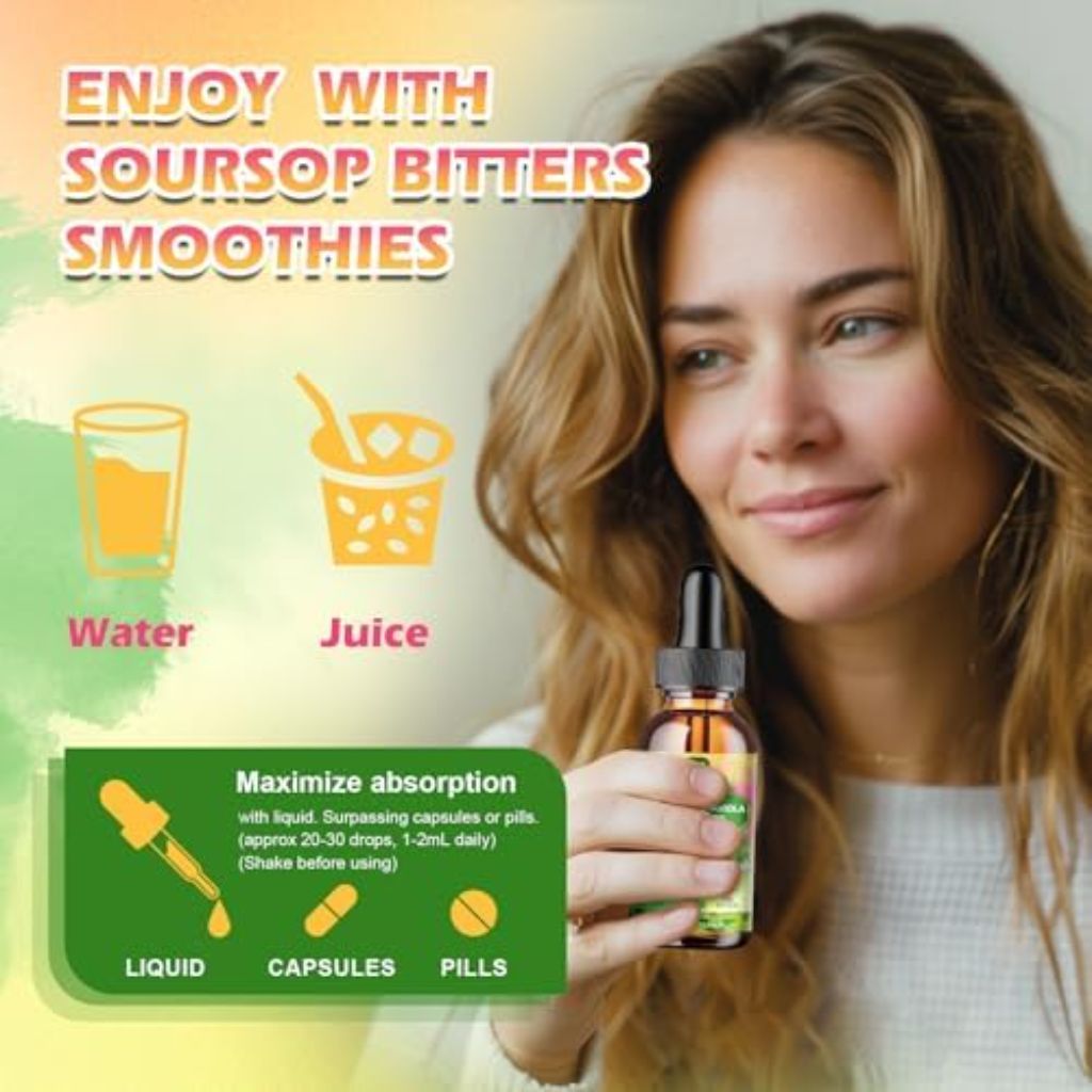 Soursop Graviola Bitters Liquid Drops with Irish Sea Moss, Black Seed Oil, Soursop Graviola Leaves Extract, 2 fl. oz.