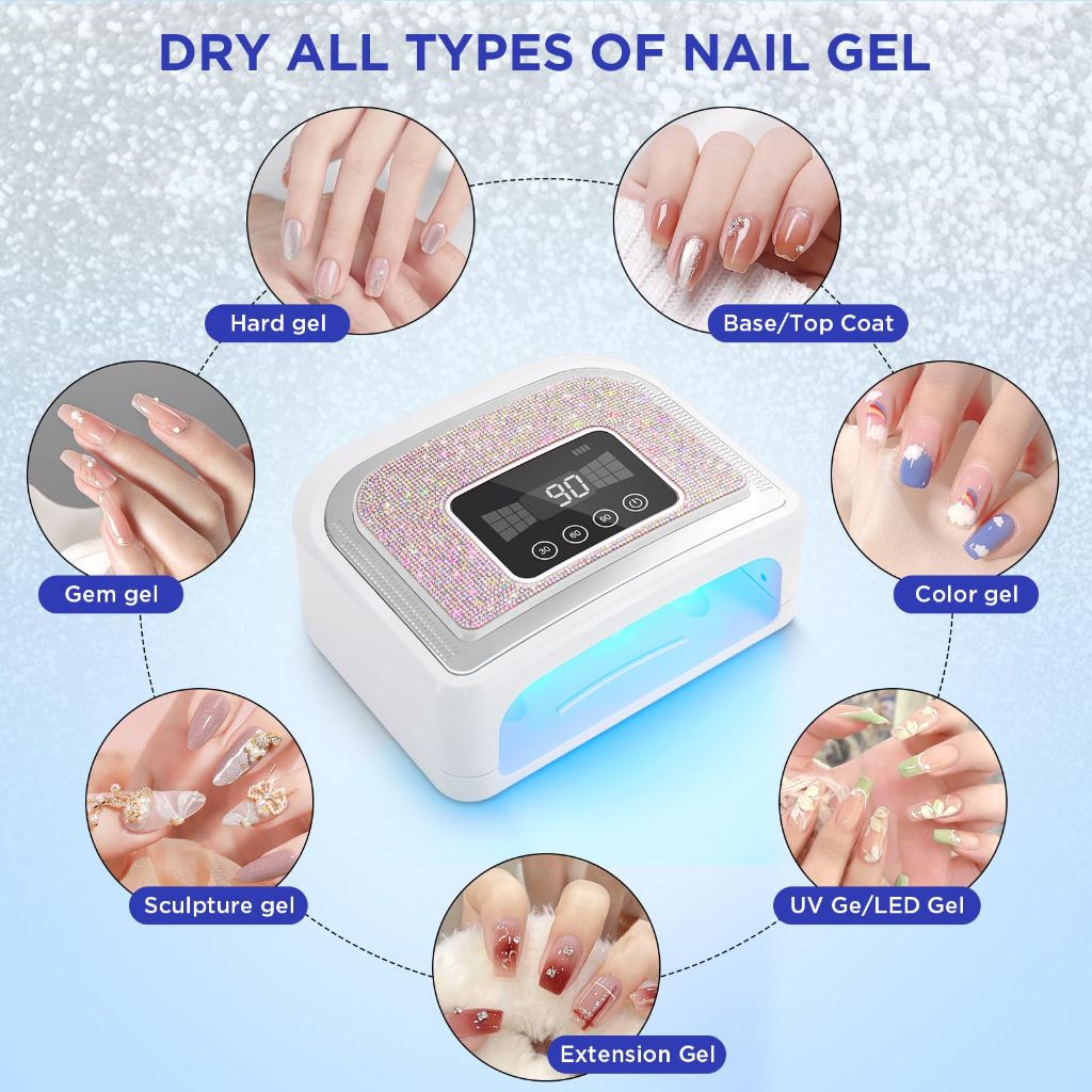 Aedavey Cordless Nail Lamp, 120W Rechargeable UV Nail Lamp for Gel Nails, Rhinestones Diamond