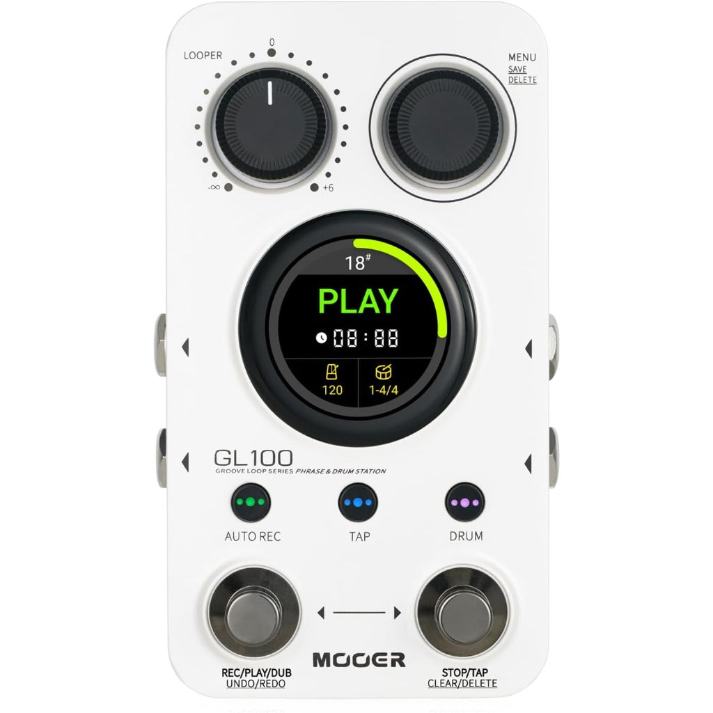 MOOER GL100 Looper Pedal Drum Machine, 1.3" Touchscreen - White
