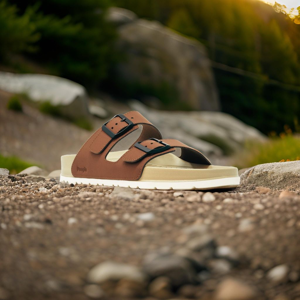 People Footwear Lennon Heritage - EVA Rubber Sandals for Men & Women, Lightweight Soft Double Buckle Two-Band Slides, Comfortable Unisex Non-Slip Summer Shoes (Coffee/Really Black/Shroom Brown/White)