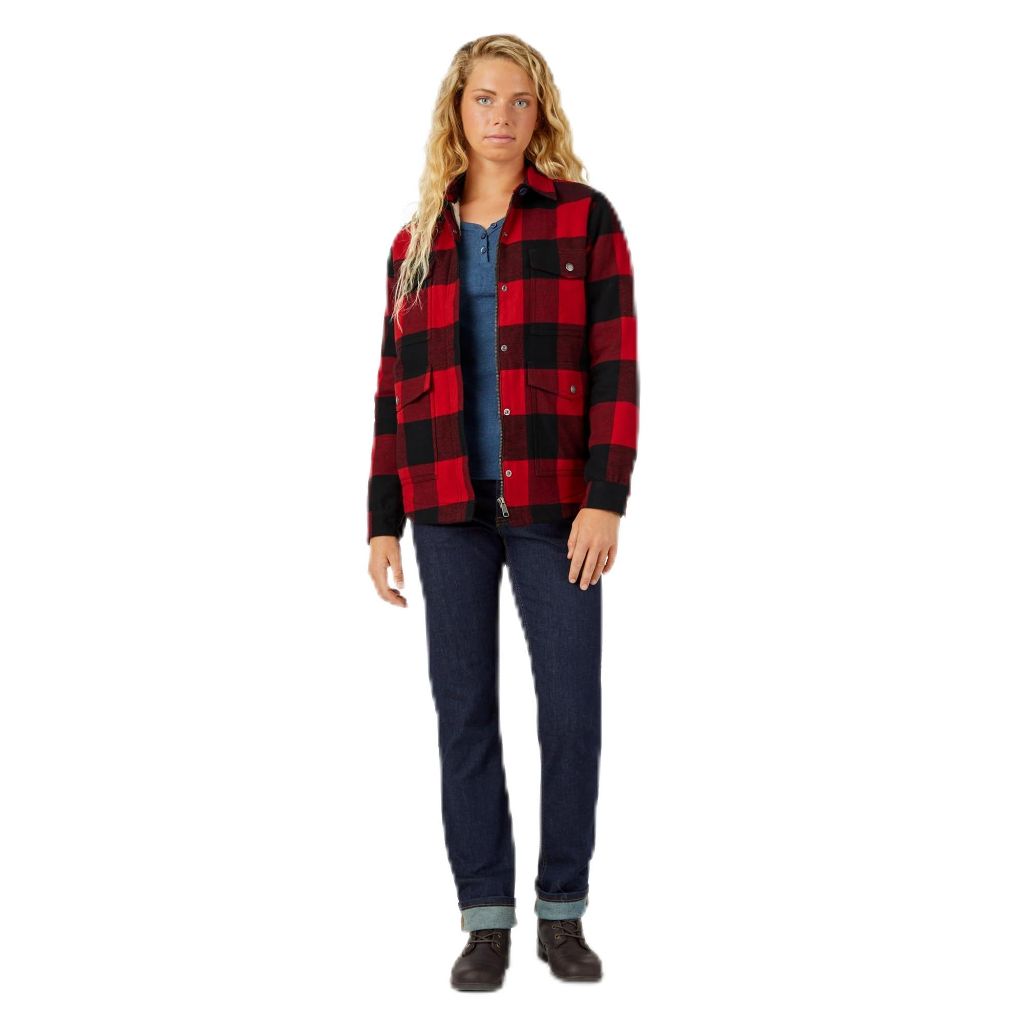 Dickies Women's Flannel High Pile Fleece Lined Chore Coat - English Red Buffalo Plaid Size L