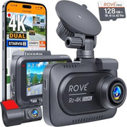 ROVE R2-4K DUAL Dash Cam Front and Rear, STARVIS 2 Sensor, Free 128GB Card Included, 5GHz Wi-Fi - up to 30 MB/s Download Speed - Black