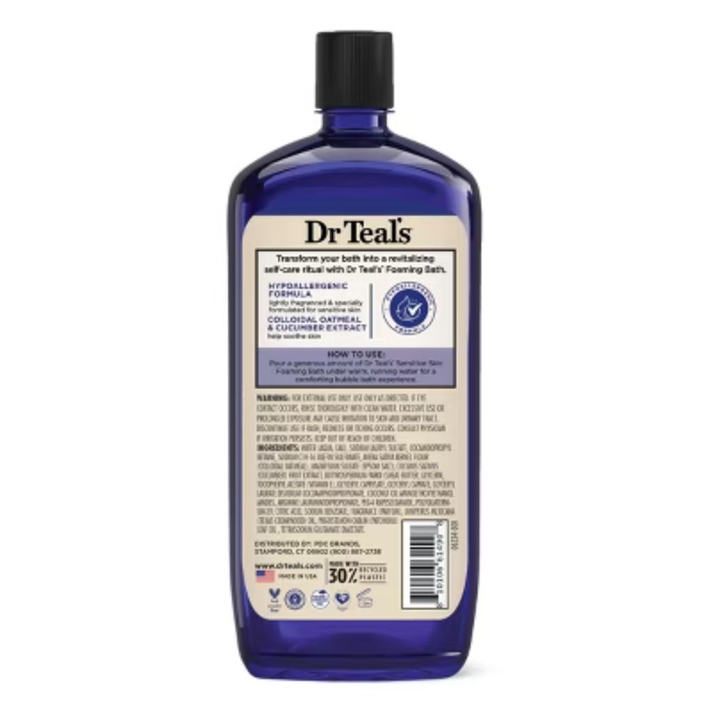 Dr Teal's Foaming Bath with Pure Epsom Salt, Sensitive Skin with Colloidal Oatmeal & Cucumber Extract - 34 fl. oz.