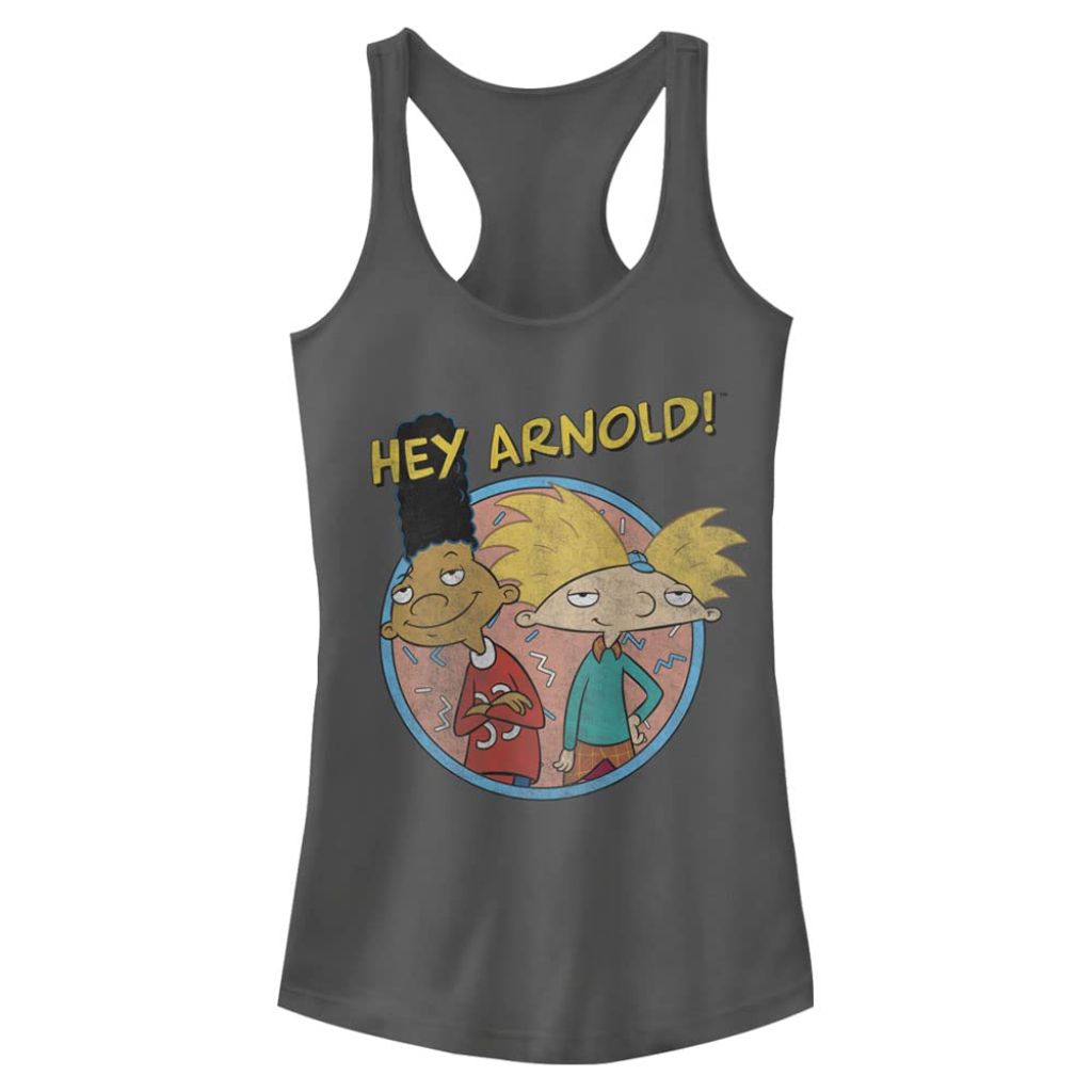 Nickelodeon womens Hey Arnold Hey Arnold Junior's Racerback Tank Top Shirt, Charcoal, X-Small US