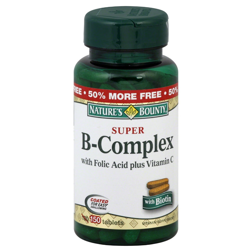 Nature s Bounty Super B Complex with Folic Acid plus Vitamin C Vitamin Supplement Tablets  150 Count
