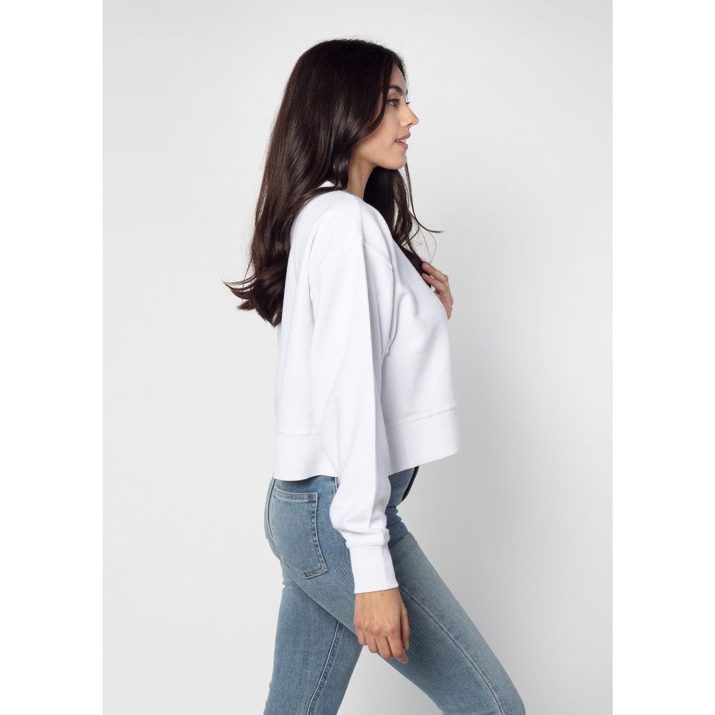 Chicka-d Women's Standard Corded Boxy Pullover, White, X-Large
