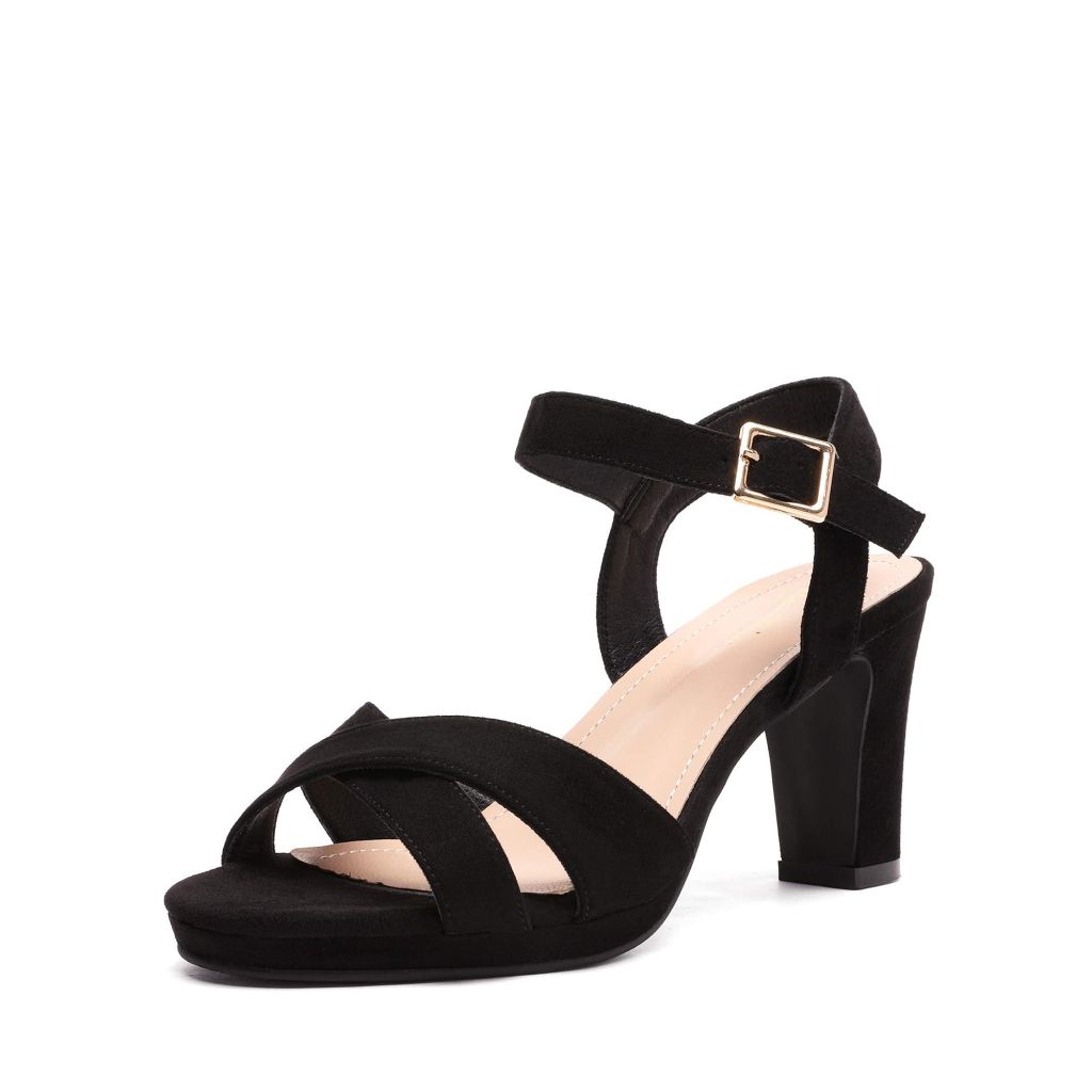 DREAM PAIRS Women's Chunky Heels, Black Suede - Size 8.5