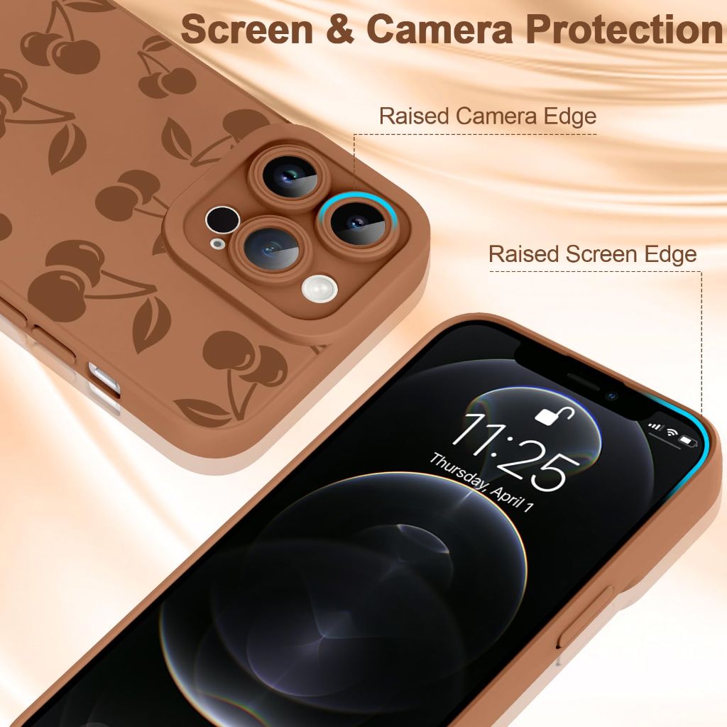 KANGHAR for iPhone 12 Pro Max Case | Cute Cherry Design | Soft Flexible TPU | Anti-Scratch Protective Cover | Brown