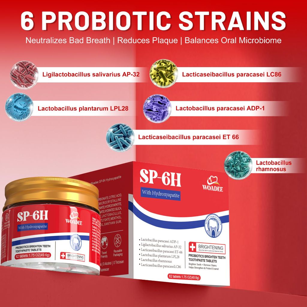 SP-6 Probiotics & Hydroxyapatite Toothpaste Tablets - Mint Fresh Travel Tabs (62 Count)