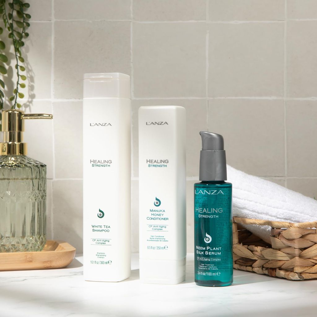 L'ANZA Healing Strength Trio Hair Kit, White Tea Shampoo, Manuka Honey Conditioner & Neem Plant Silk Hair Serum (10.1/8.5/3.4 Fl Oz)