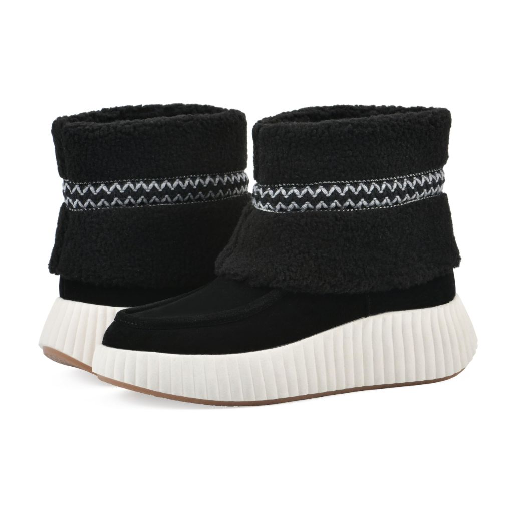 WHITE MOUNTAIN Women's Digital Platform Faux Fur Bootie, Black/Suede - size 8