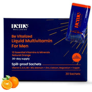 BeMe Liquid Multivitamins for Men - Advanced Liquid Delivery System with 13 Vitamins & Minerals - Tear & Go Sachets, Non-GMO, Orange Flavor (30 Sachets)
