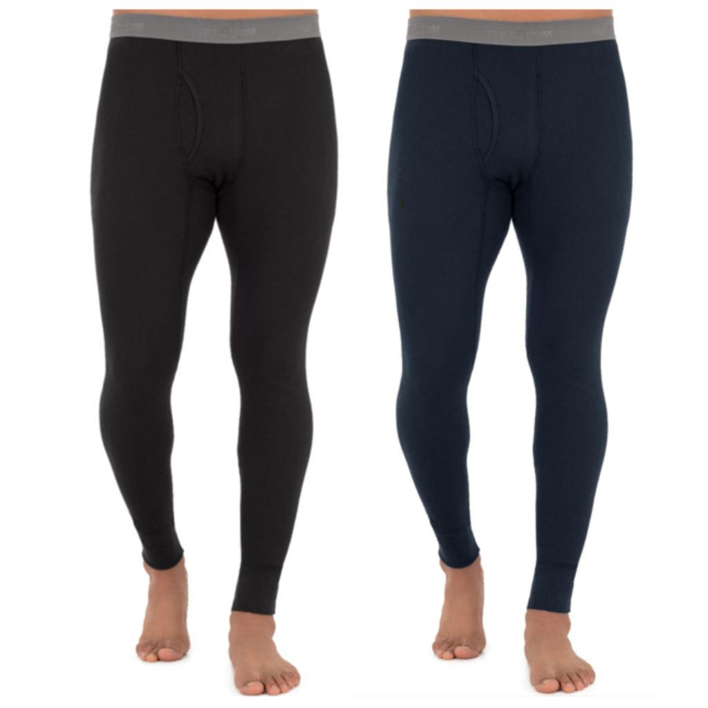 SZ L, Fruit of The Loom Men's 2-Pack Recycled Waffle Thermal Underwear Bottom, Black/Navy