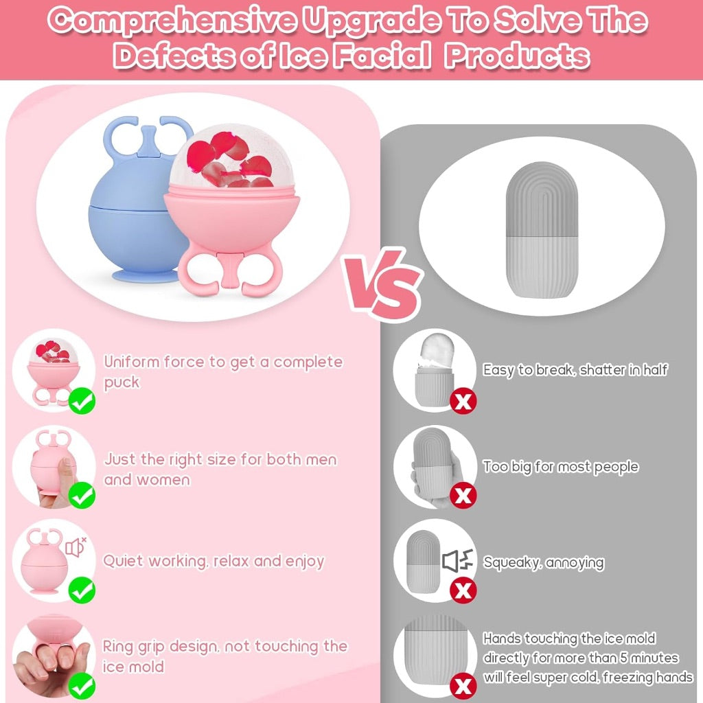 Ice Roller for Face, Neck, Body, and Eyes - 2 Pack (Pink & Blue)