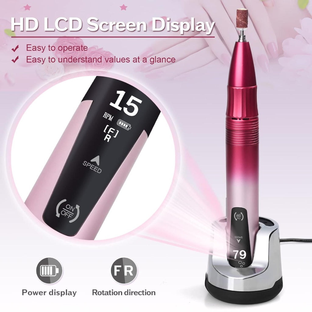 Nail Drill, Rechargeable 35000 RPM Electric Nail File, Cordless Nail Drill, Portable Nail Drills for Acrylic Nails Professional, Valentines Day Womens Gifts Nail Supplies for Salon Use or Home DIY